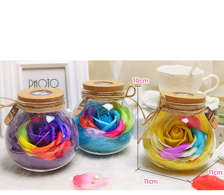 Colorful Rose Soap Flower Wishing Bottle Birthday Gift