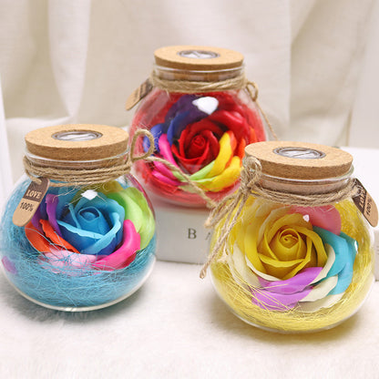 Colorful Rose Soap Flower Wishing Bottle Birthday Gift