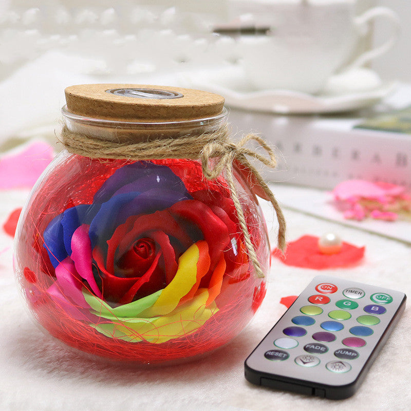 Colorful Rose Soap Flower Wishing Bottle Birthday Gift