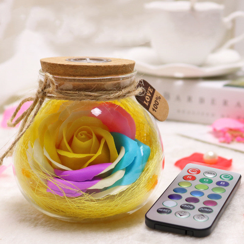 Colorful Rose Soap Flower Wishing Bottle Birthday Gift