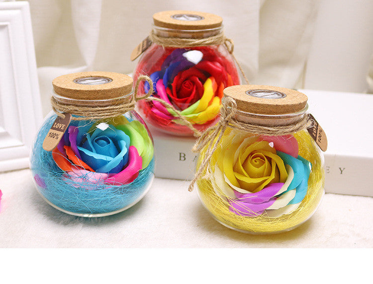 Colorful Rose Soap Flower Wishing Bottle Birthday Gift