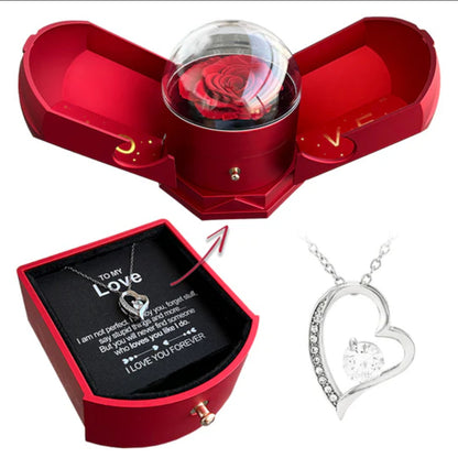 Double Open Rose Drawer Necklace Gift Box