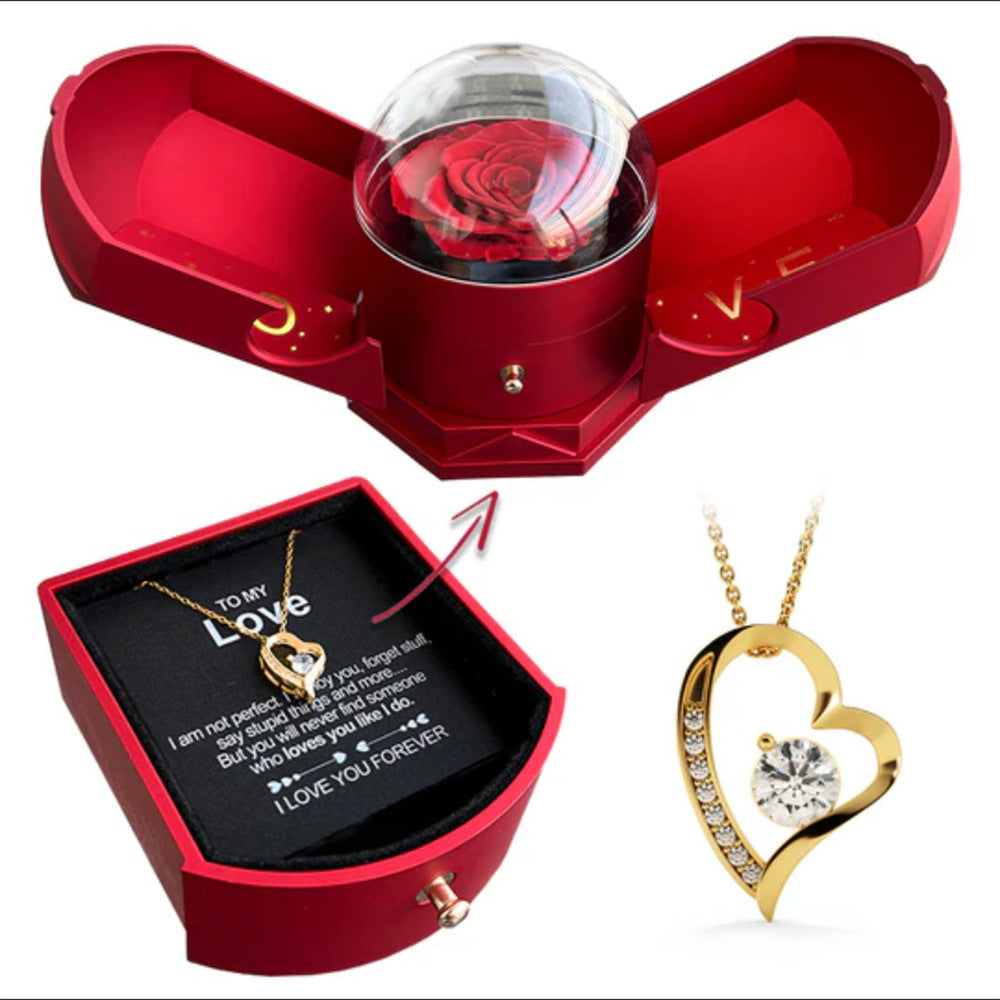 Double Open Rose Drawer Necklace Gift Box